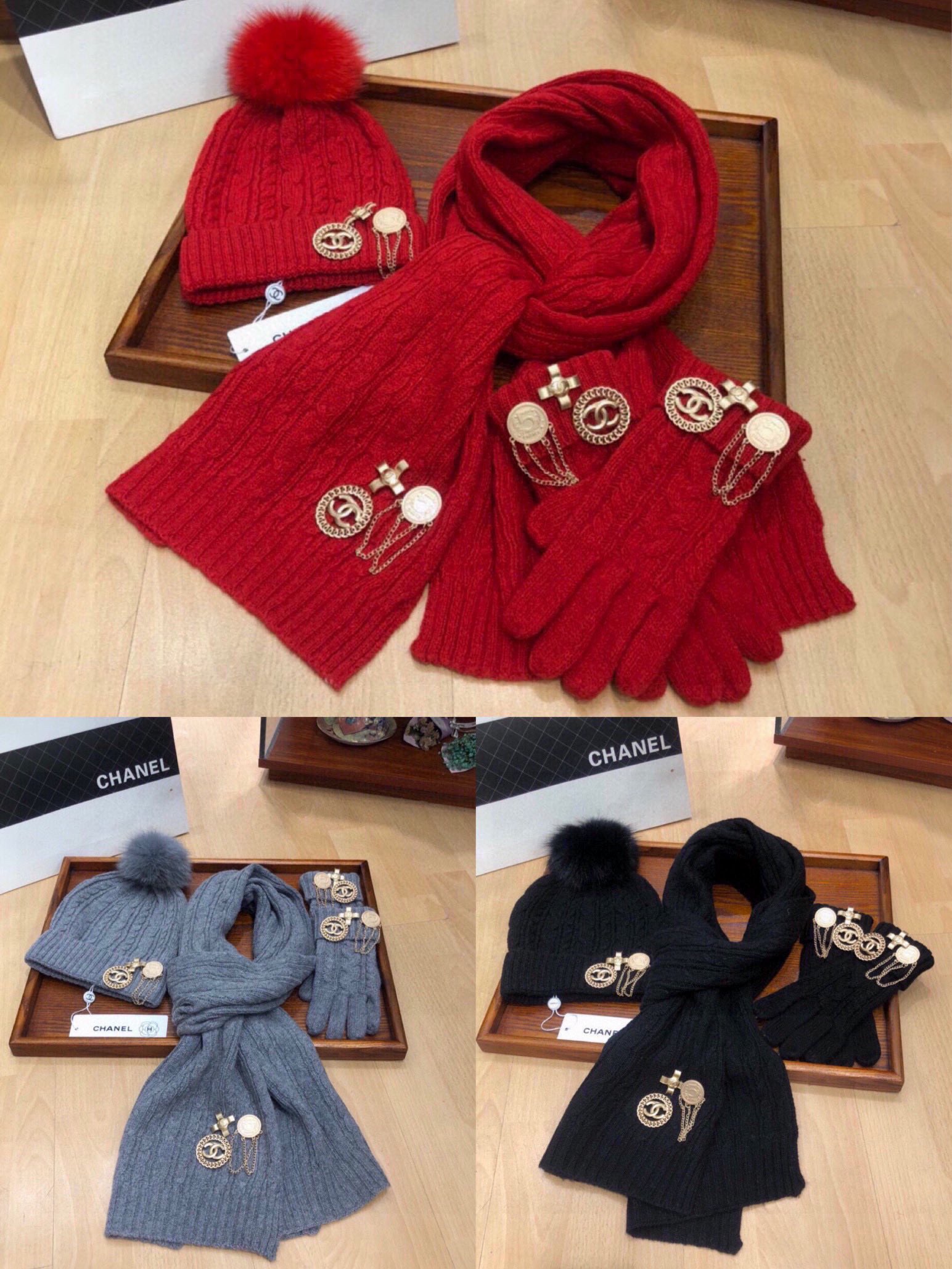 Women Hat+Gloves+The scarf